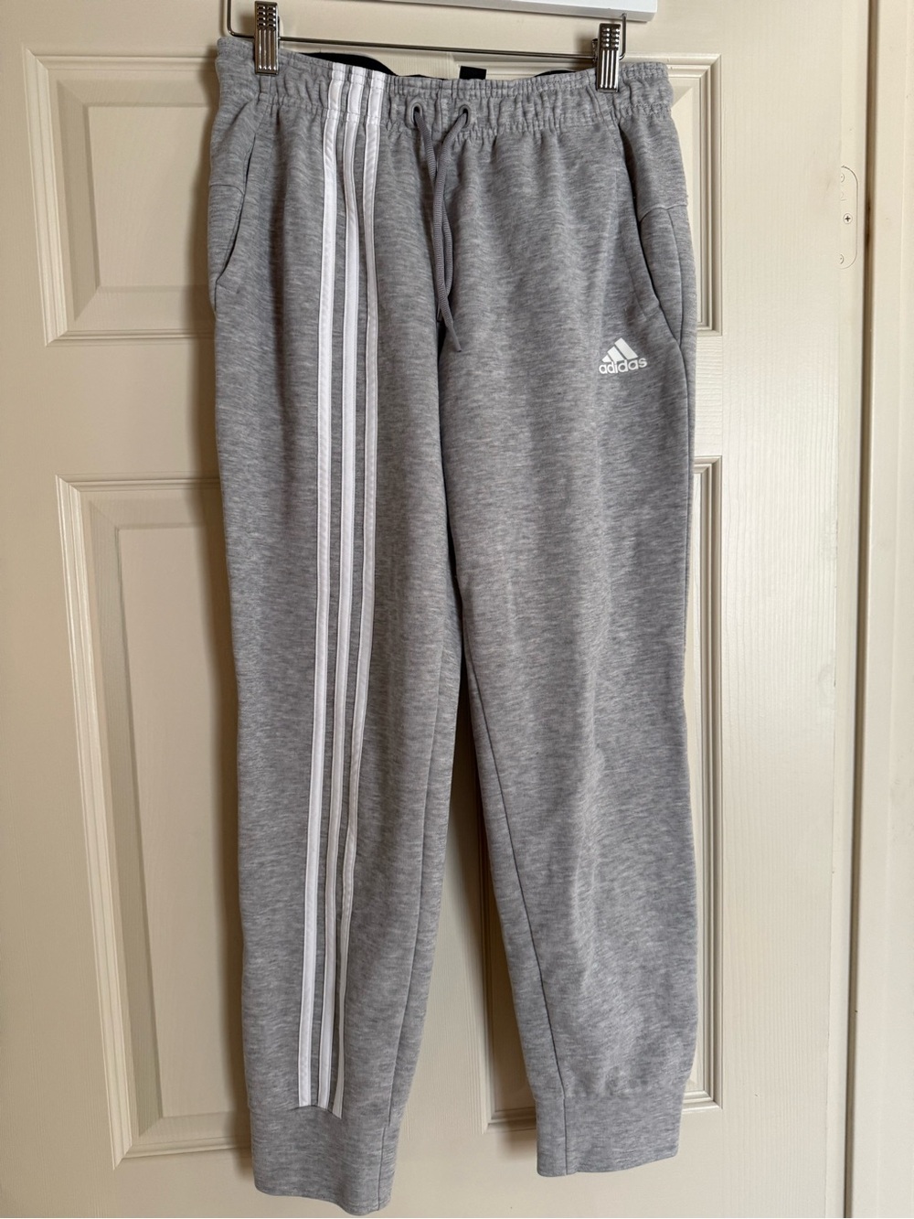 adidas Gray Track Pants with White Three-Stripes